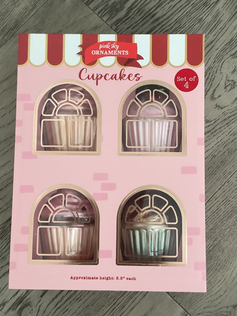 Cupcake themed Christmas ornaments, set of 4, new